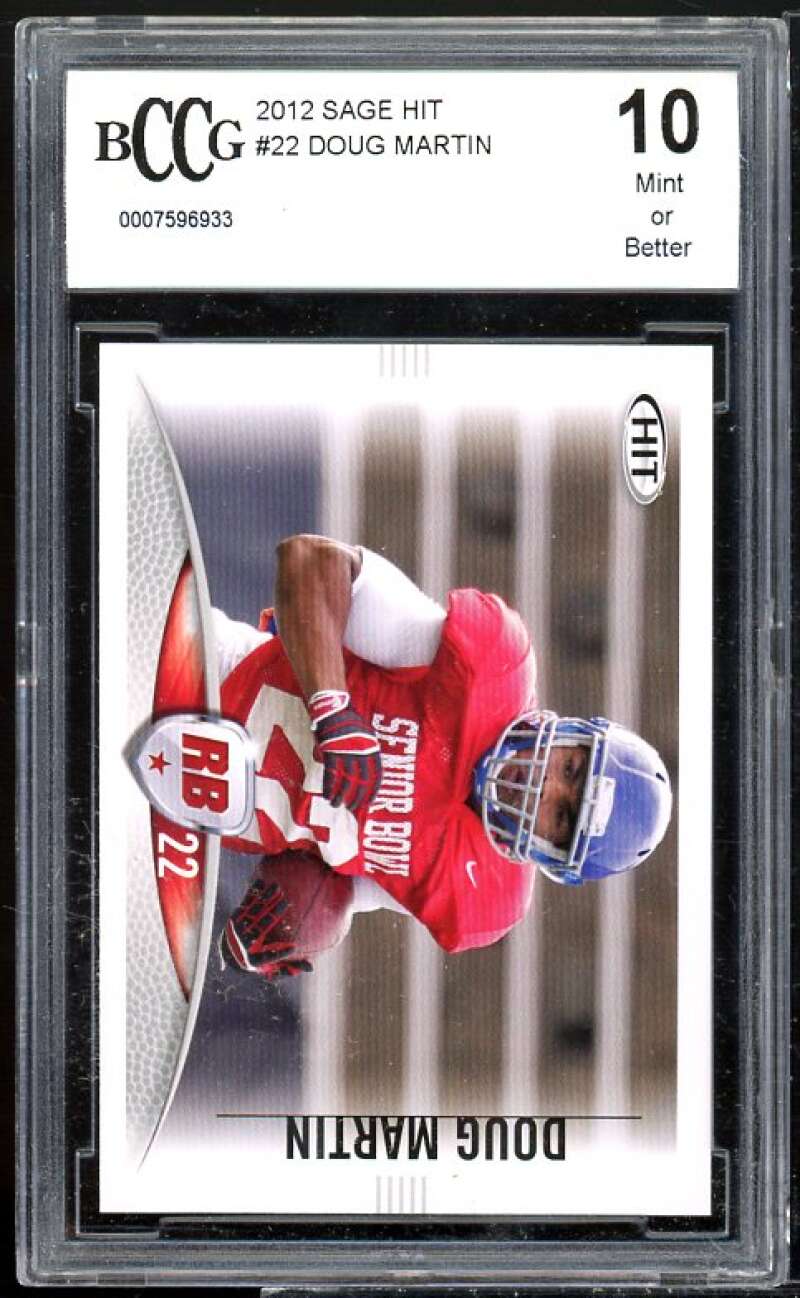 Doug Martin Rookie Card 2012 Sage Hit #22 BGS BCCG 10 Image 1