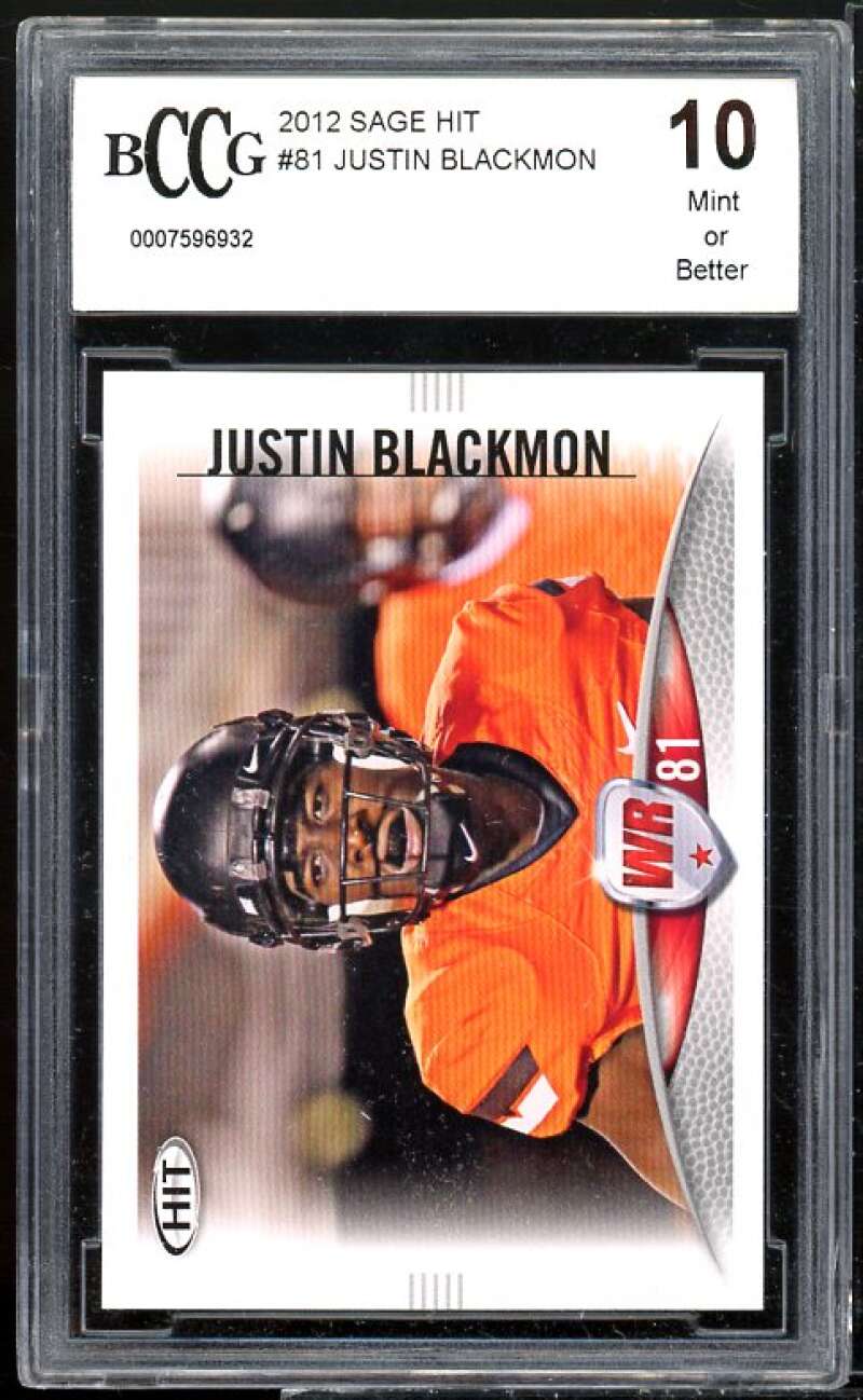 Justin Blackman Rookie Card 2012 Sage Hit #81 BGS BCCG 10 Image 1