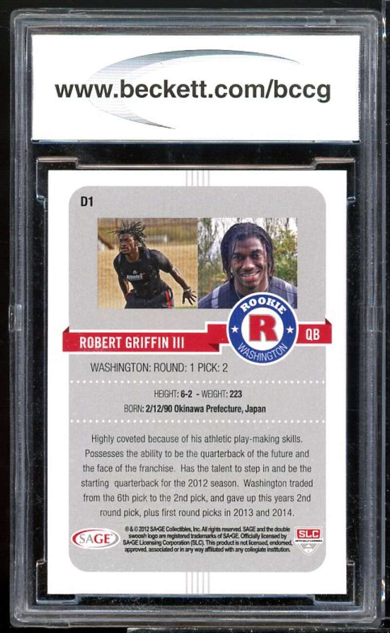 Robert Griffin Rookie Card 2012 Sage Hit Complete Exclusives #D1 BGS BCCG 10 Image 2