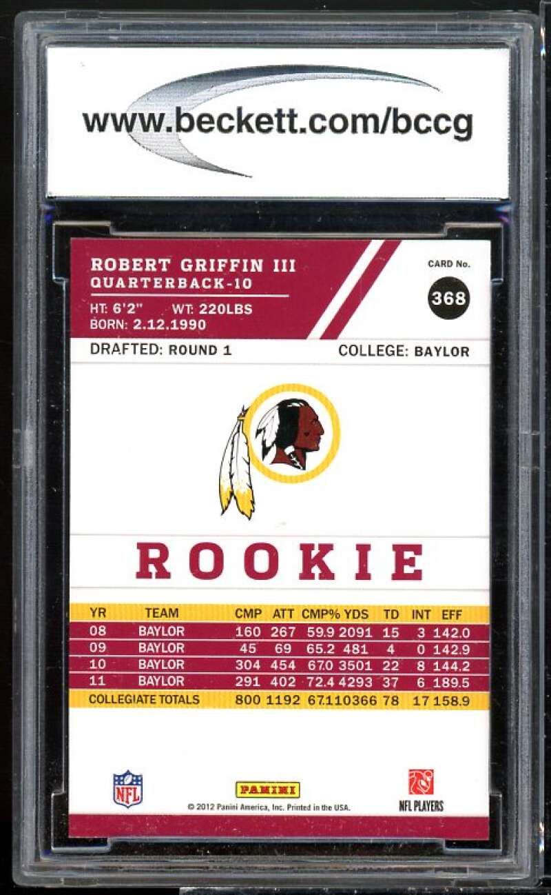 Robert Griffin Rookie Card 2012 Score Glossy #368 BGS BCCG 10 Image 2