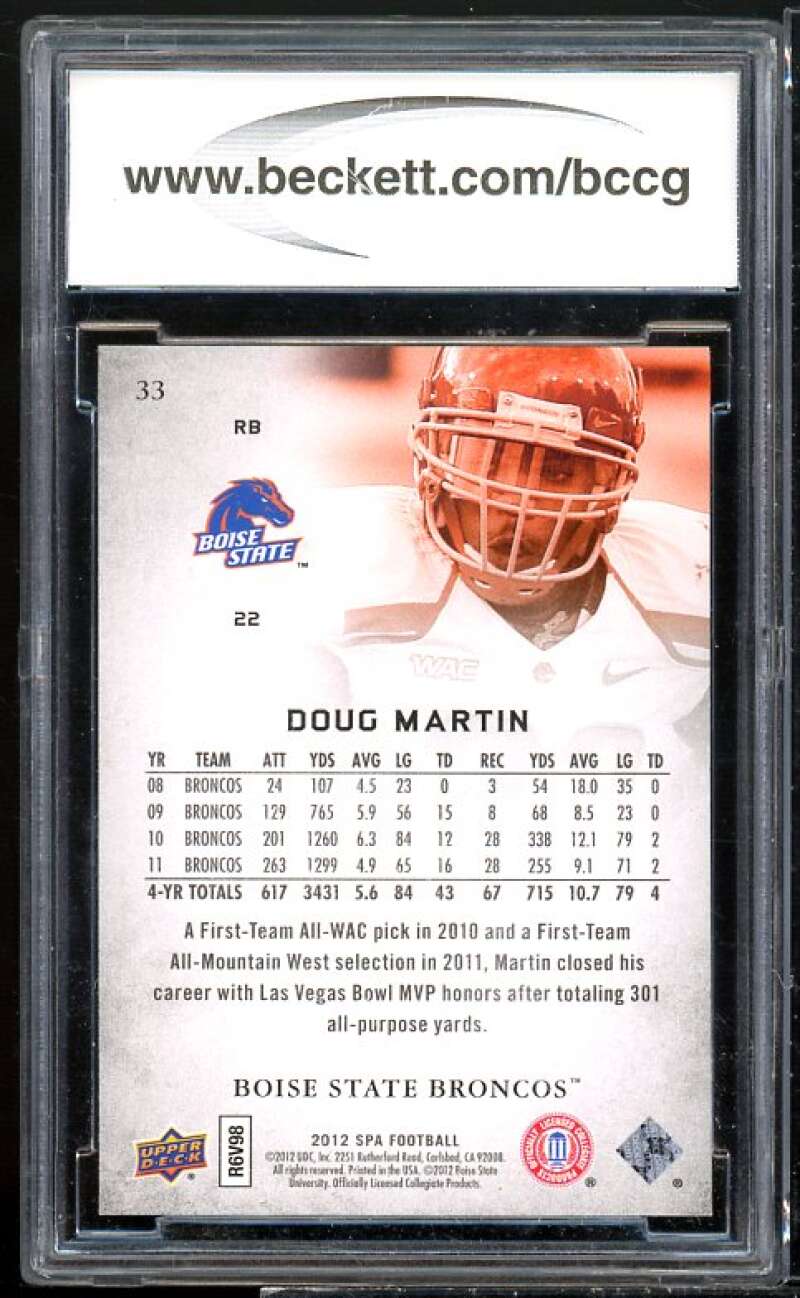 Doug Martin Rookie Card 2012 SP Authentic #33 BGS BCCG 10 Image 2