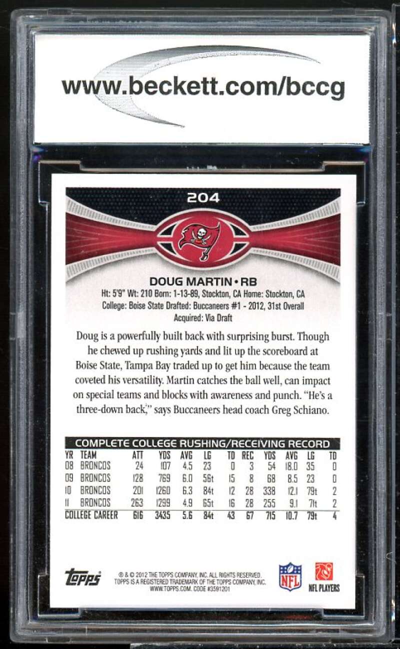 Doug Martin Rookie Card 2012 Topps #204a BGS BCCG 10 Image 2