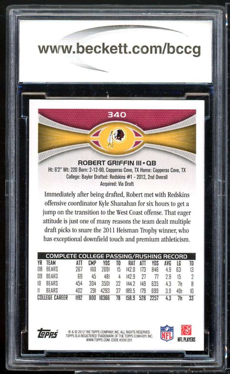 Robert Griffin Rookie Card 2012 Topps #340A BGS BCCG 9 Image 2