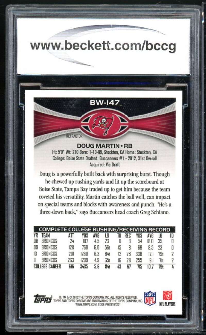 Doug Martin Rookie 2012 Topps Chrome Blue Wave Refractors #bw147 BGS BCCG 10 Image 2