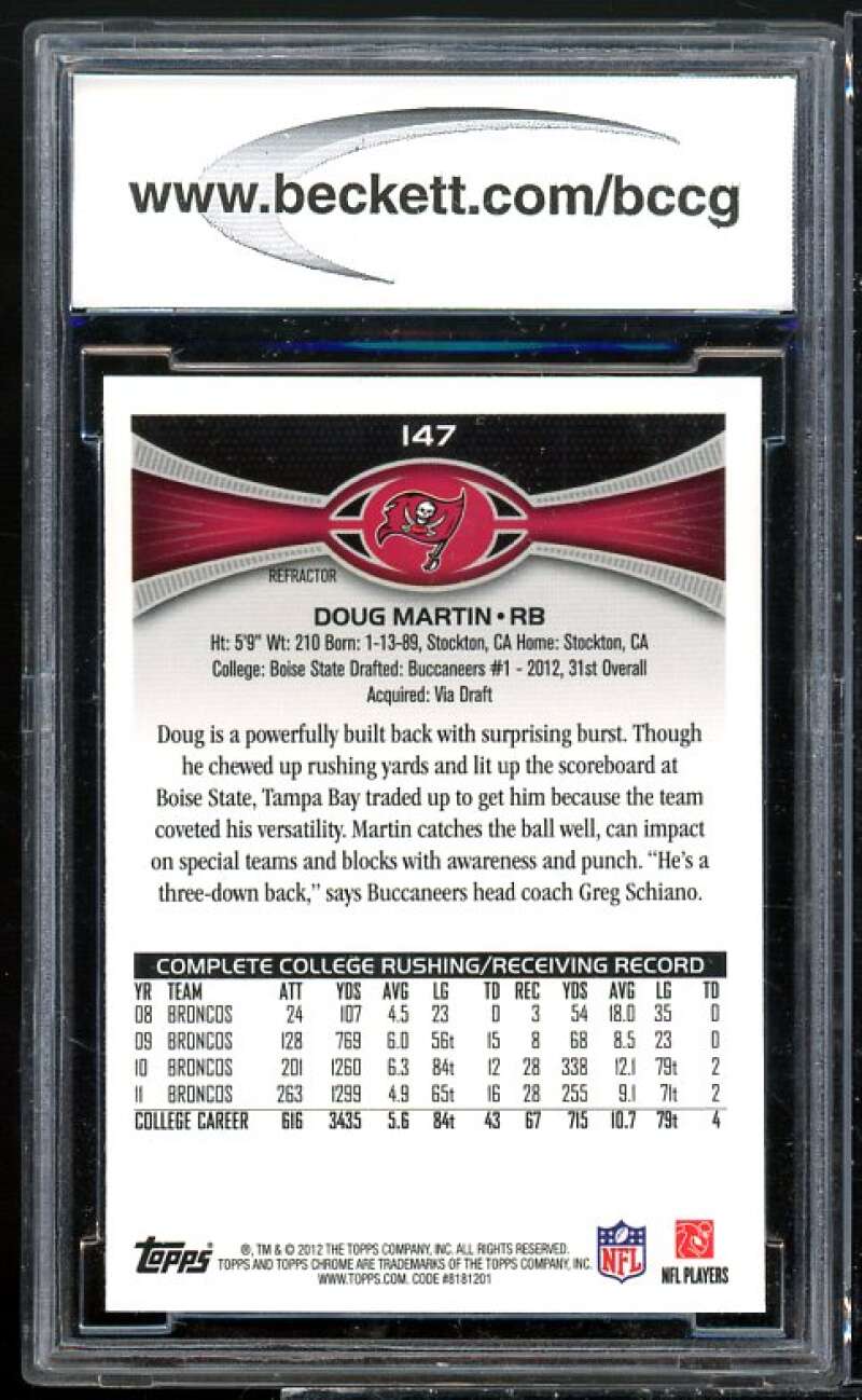 Doug Martin Rookie Card 2012 Topps Chrome Xfractors #147 BGS BCCG 10 Image 2