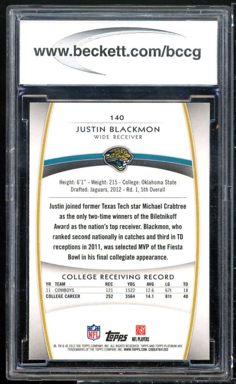 Justin Blackmon Rookie Card 2012 Topps Platinum #140 BGS BCCG 10 Image 2