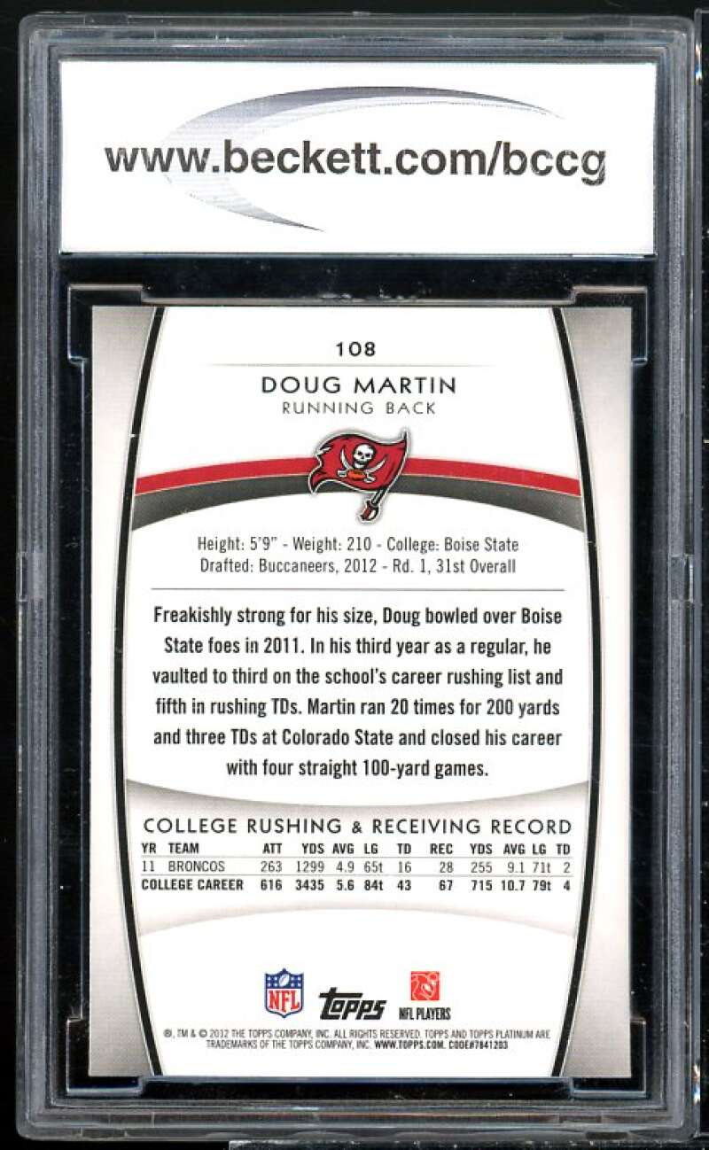 Doug Martin Rookie Card 2012 Topps Platinum Refractors #108 BGS BCCG 10 Image 2