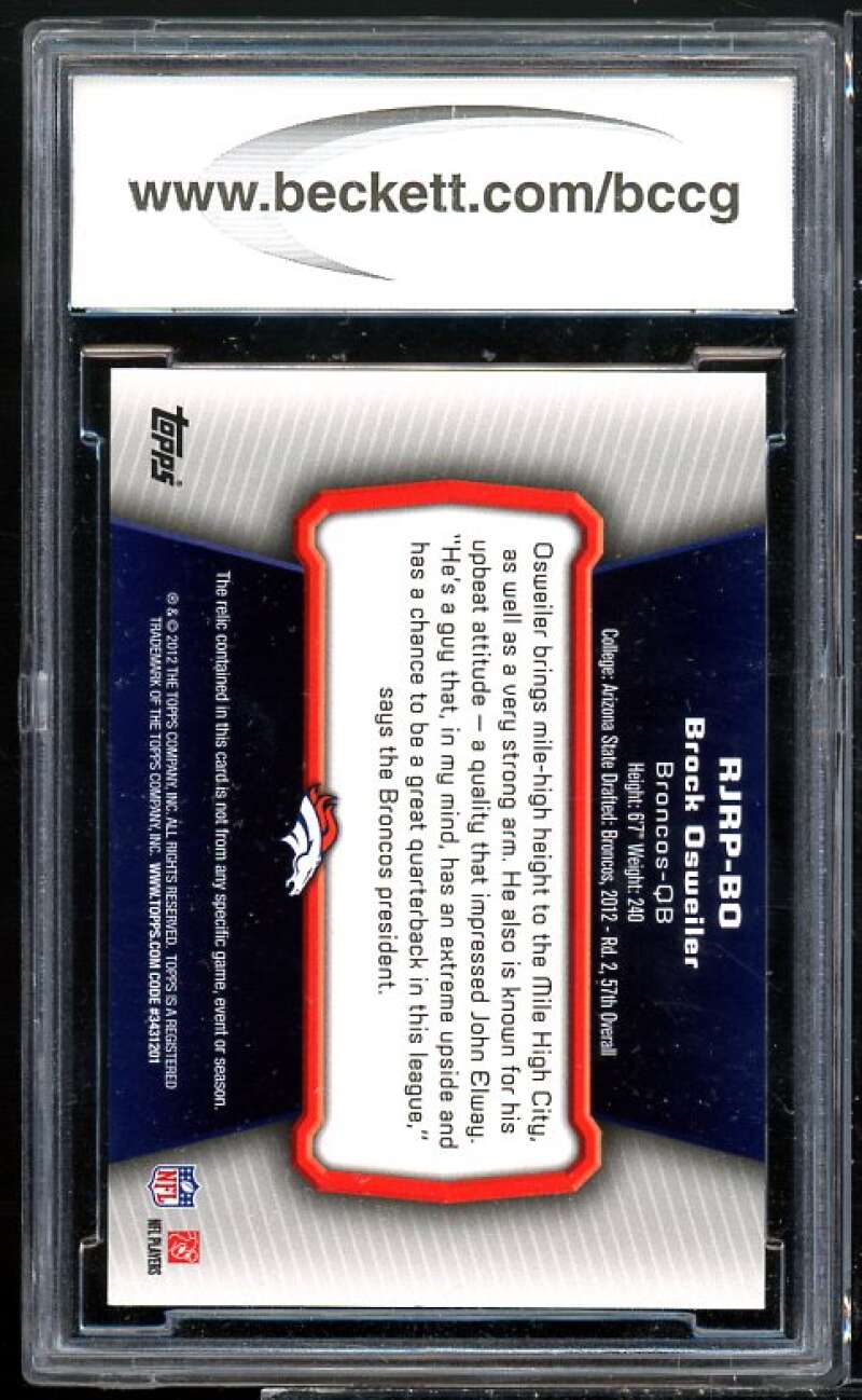 Brock Osweiler Rookie Card 2012 Topps Rookie Relic Jumbos #rjrpbo BGS BCCG 10 Image 2