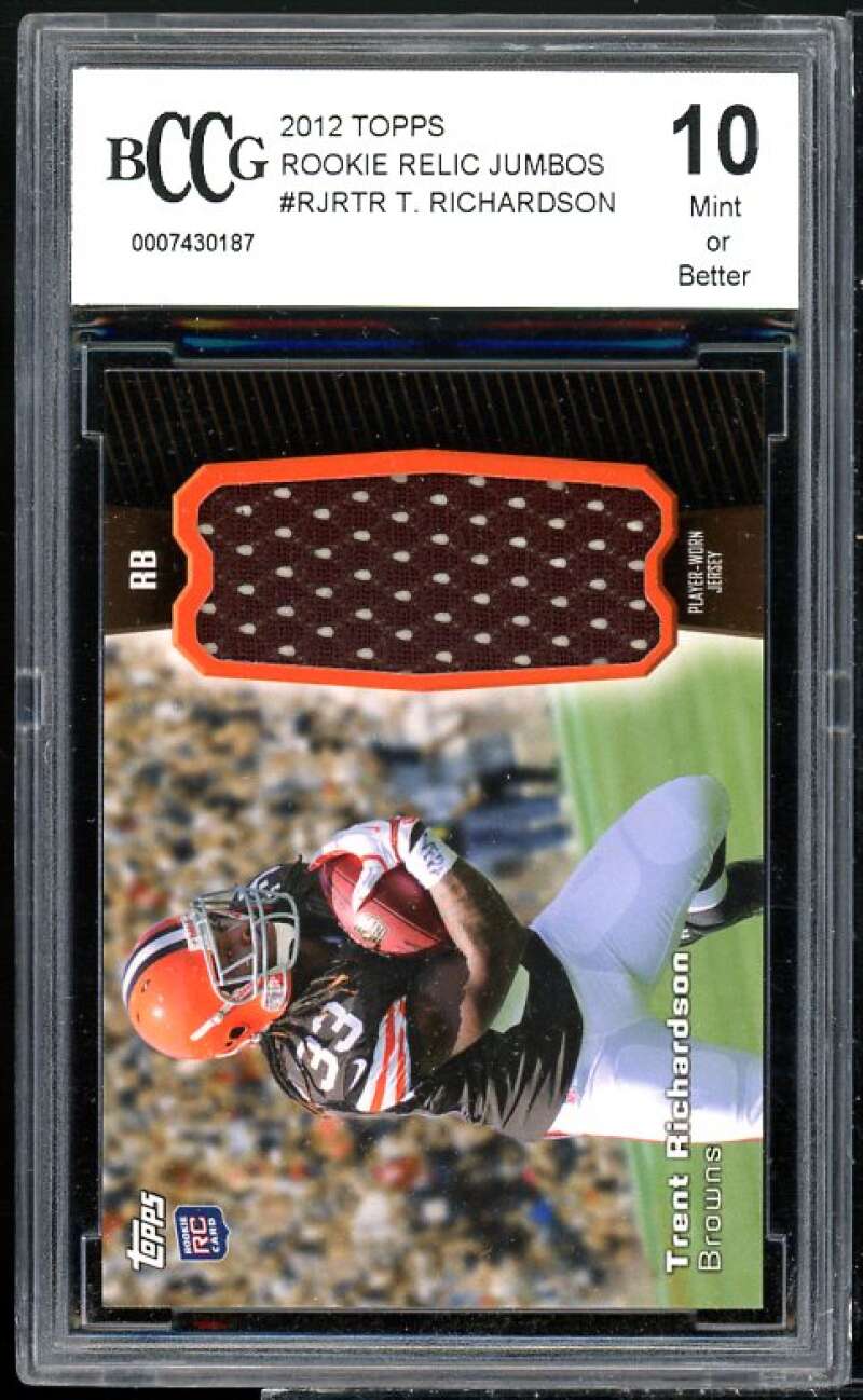 Trent Richardson Rookie Card 2012 Topps Rookie Relic Jumbos #rjrtr BGS BCCG 10 Image 1