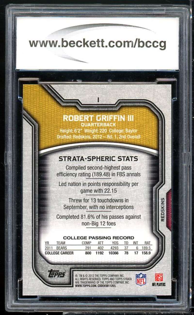 Robert Griffin Rookie Card 2012 Topps Strata #1 BGS BCCG 10 Image 2