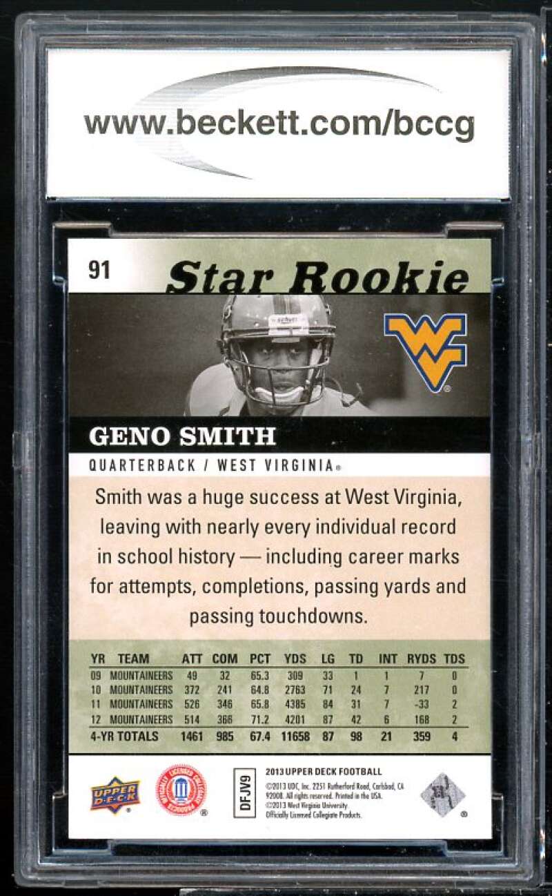 Geno Smith Rookie Card 2013 Upper Deck #91 BGS BCCG 10 Image 2