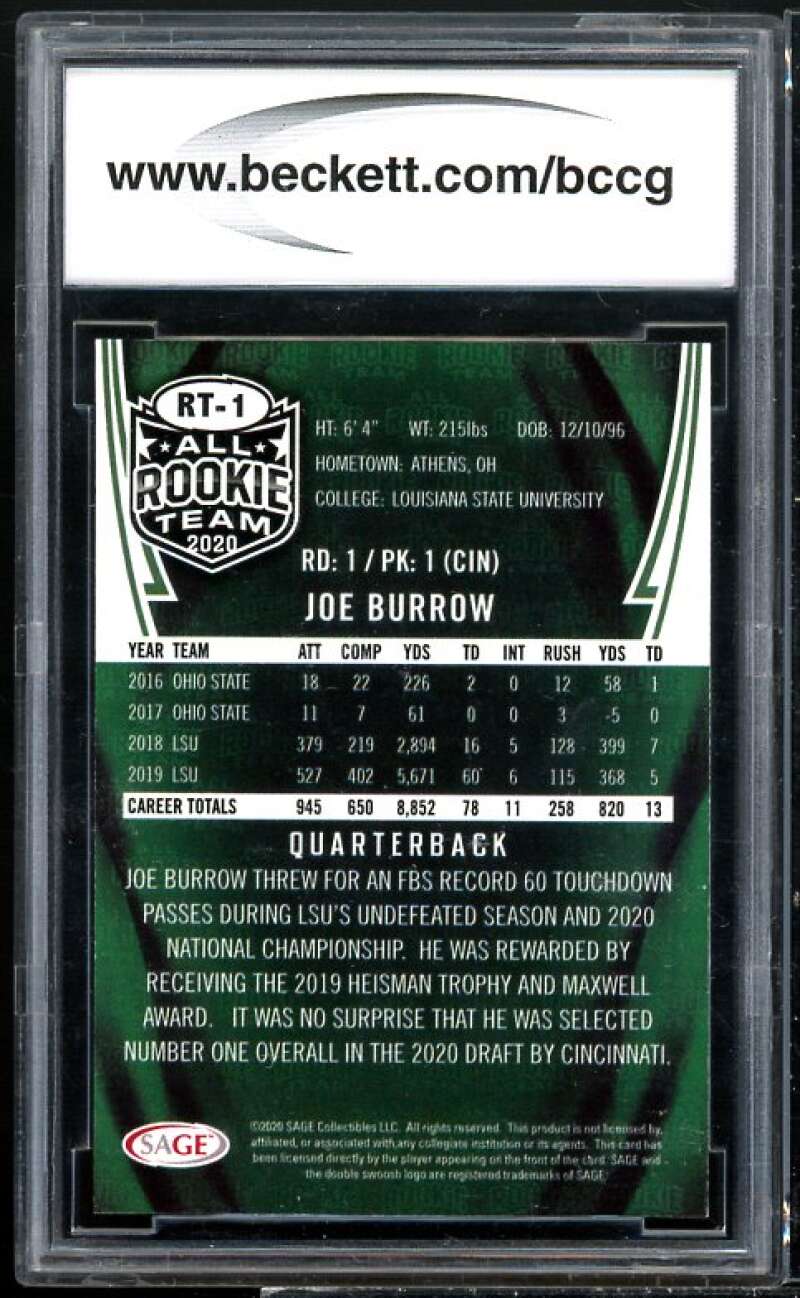 Joe Burrow Rookie Card 2020 Sage All Rookie Team #rt1 BGS BCCG 9 Image 2