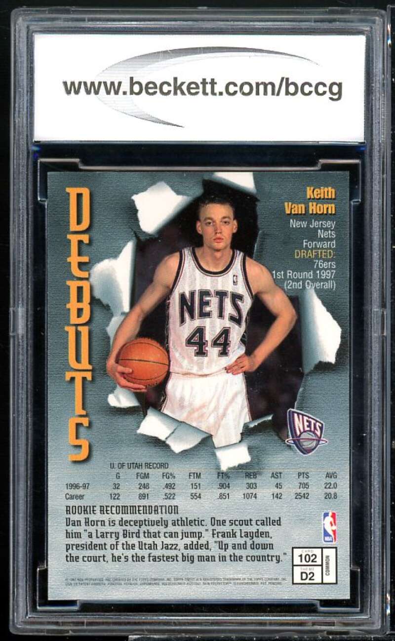 Keith Van Horn Rookie Card 1997-98 Finest #102 BGS BCCG 9 Image 2