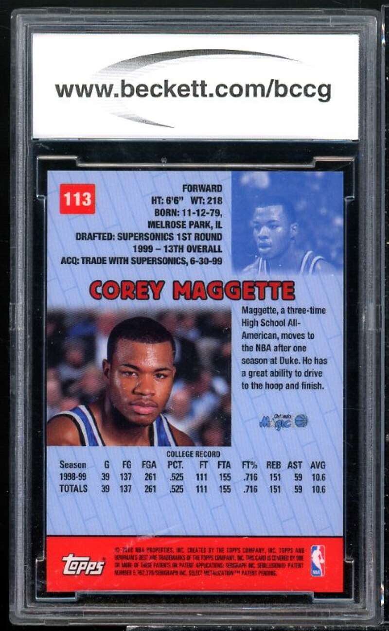 Corey Maggette Rookie Card 1999-00 Bowman's Best #113 BGS BCCG 10 Image 2