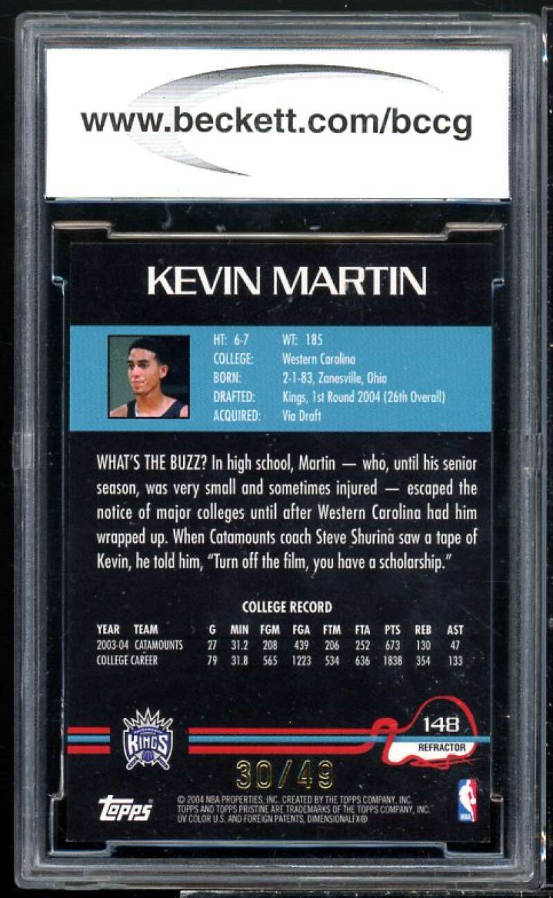 Kevin Martin Rookie Card 2004-05 Topps Pristine Refractors #148 BGS BCCG 10 Image 2