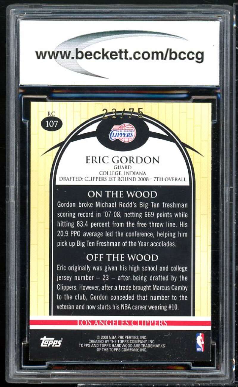 Eric Gordon Rookie Card 2008-09 Topps Hardwood Mahogany #107b BGS BCCG 10 Image 2