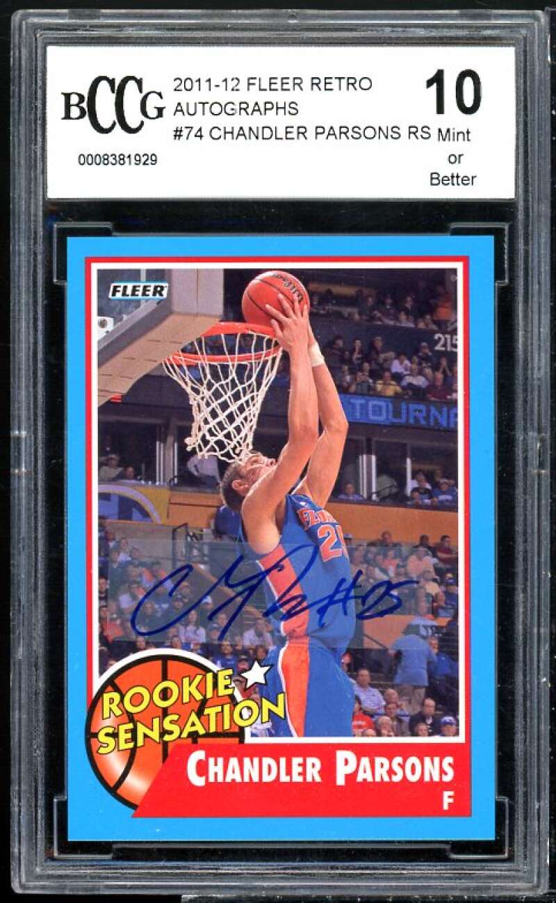 Chandler Parsons Rookie Card 2011-12 Fleer Retro Autographs #74 BGS BCCG 10 Image 1