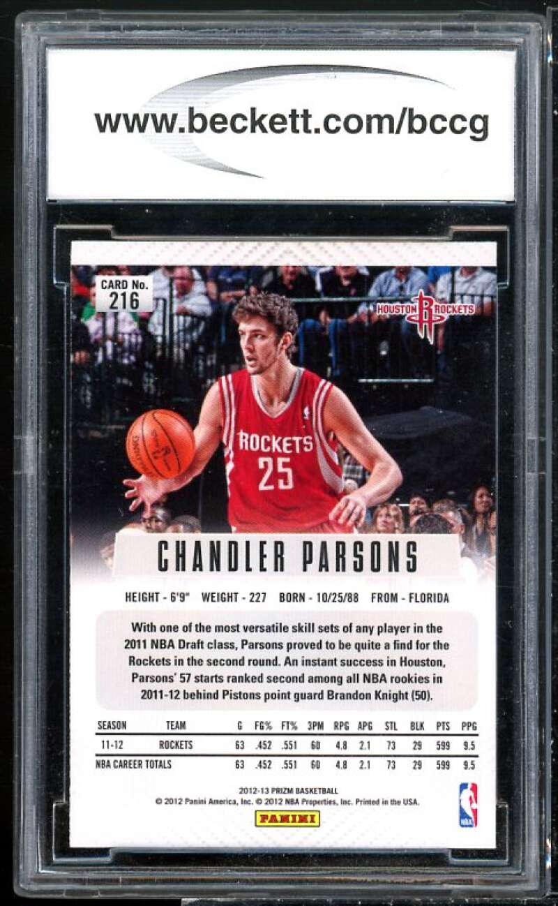 Chandler Parsons Rookie Card 2012-13 Panini Prizm #216 BGS BCCG 10 Image 2