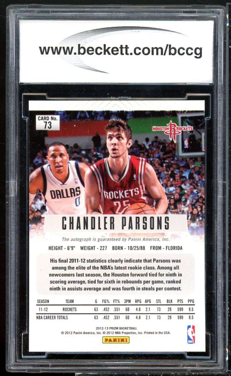 Chandler Parsons Rookie Card 2012-13 Panini Prizm Autographs #73 BGS BCCG 10 Image 2