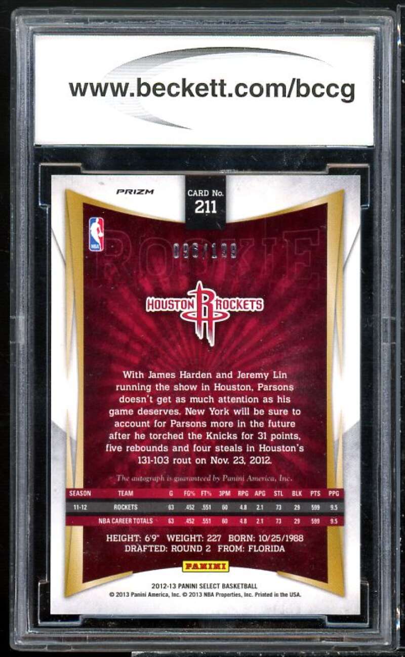 Chandler Parsons Rookie 2012-13 Panini Select Prizms Autograph #211 BGS BCCG 10 Image 2