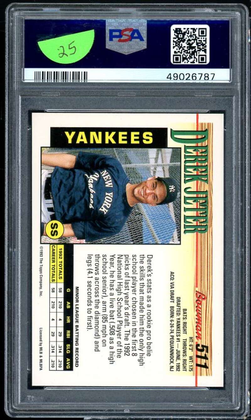 Derek Jeter Rookie Card 1993 Bowman #511 PSA 7 Image 2