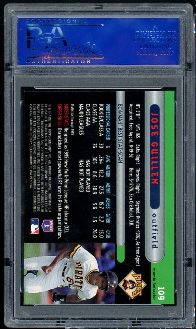 Jose Guillen Rookie Card 1996 Bowman's Best Atomic Refractors #109 PSA 9 Image 2