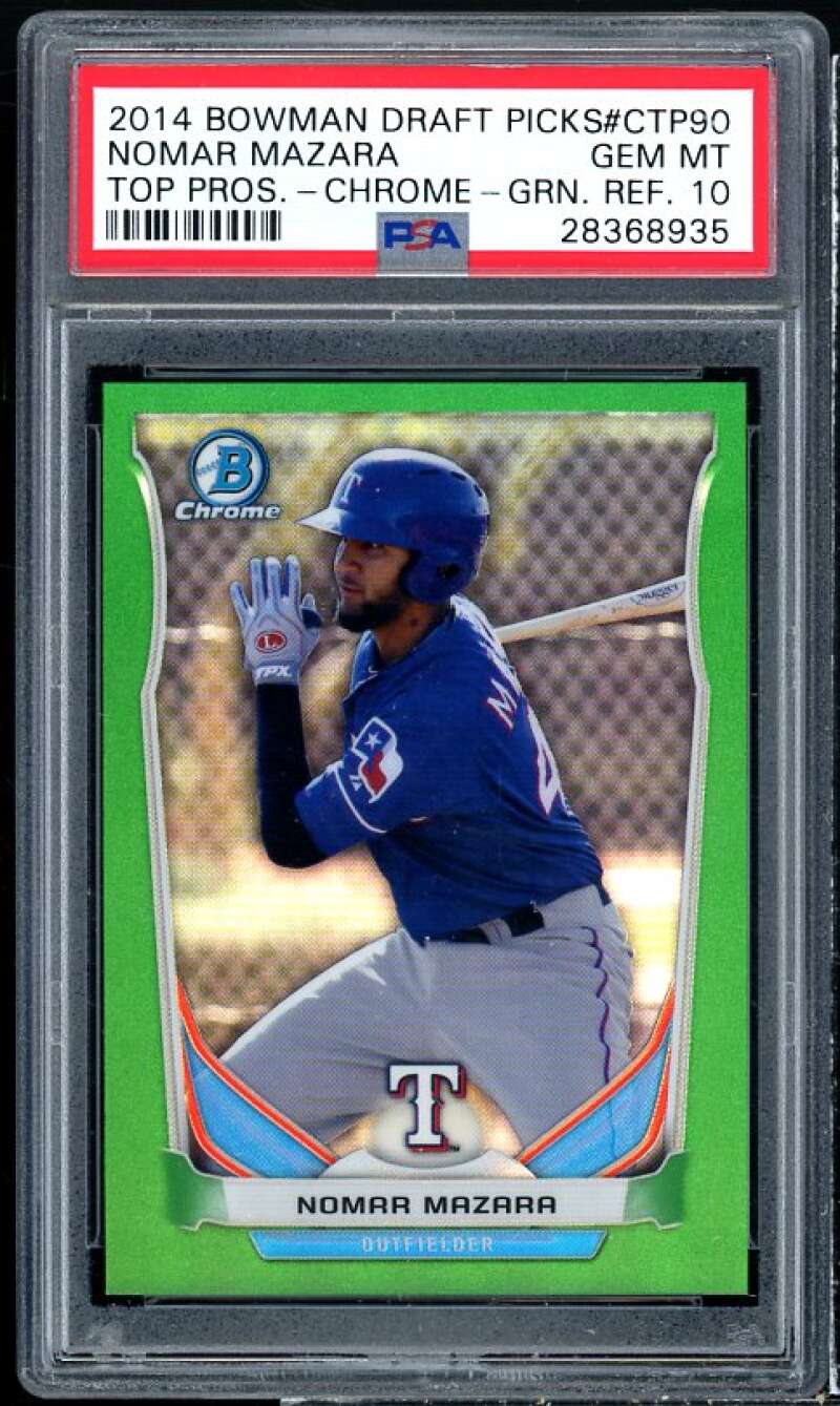 Nomar Mazara Rookie Card 2014 Bowman Draft TP Chrome Green Ref #CTP90 PSA 10 Image 1