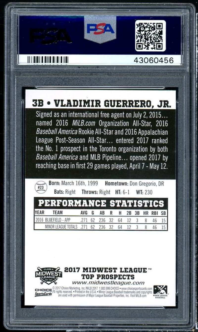 Vladimir Guerrero Jr. Rookie 2017 Choice Midwest League Top Prospects #23 PSA 9 Image 2