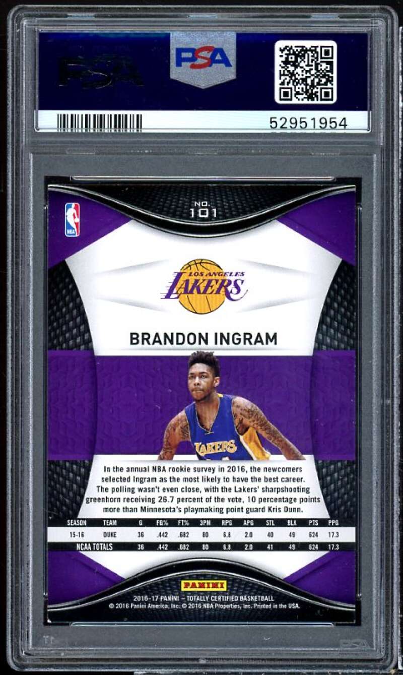 Brandon Ingram Rookie Card 2016-17 Totally Certified #101 PSA 9 Image 2