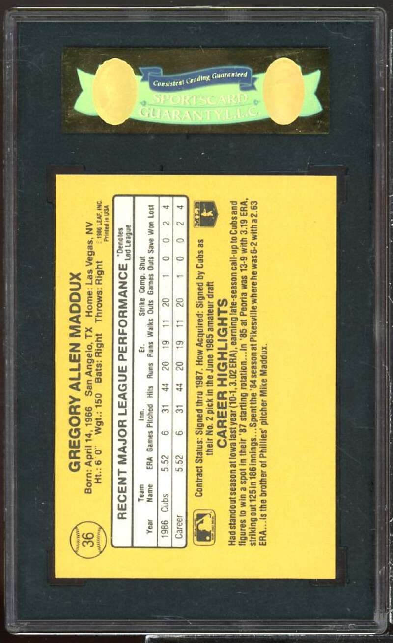 Greg Maddux Rookie Card 1987 Donruss #36 SGC 96 Image 2