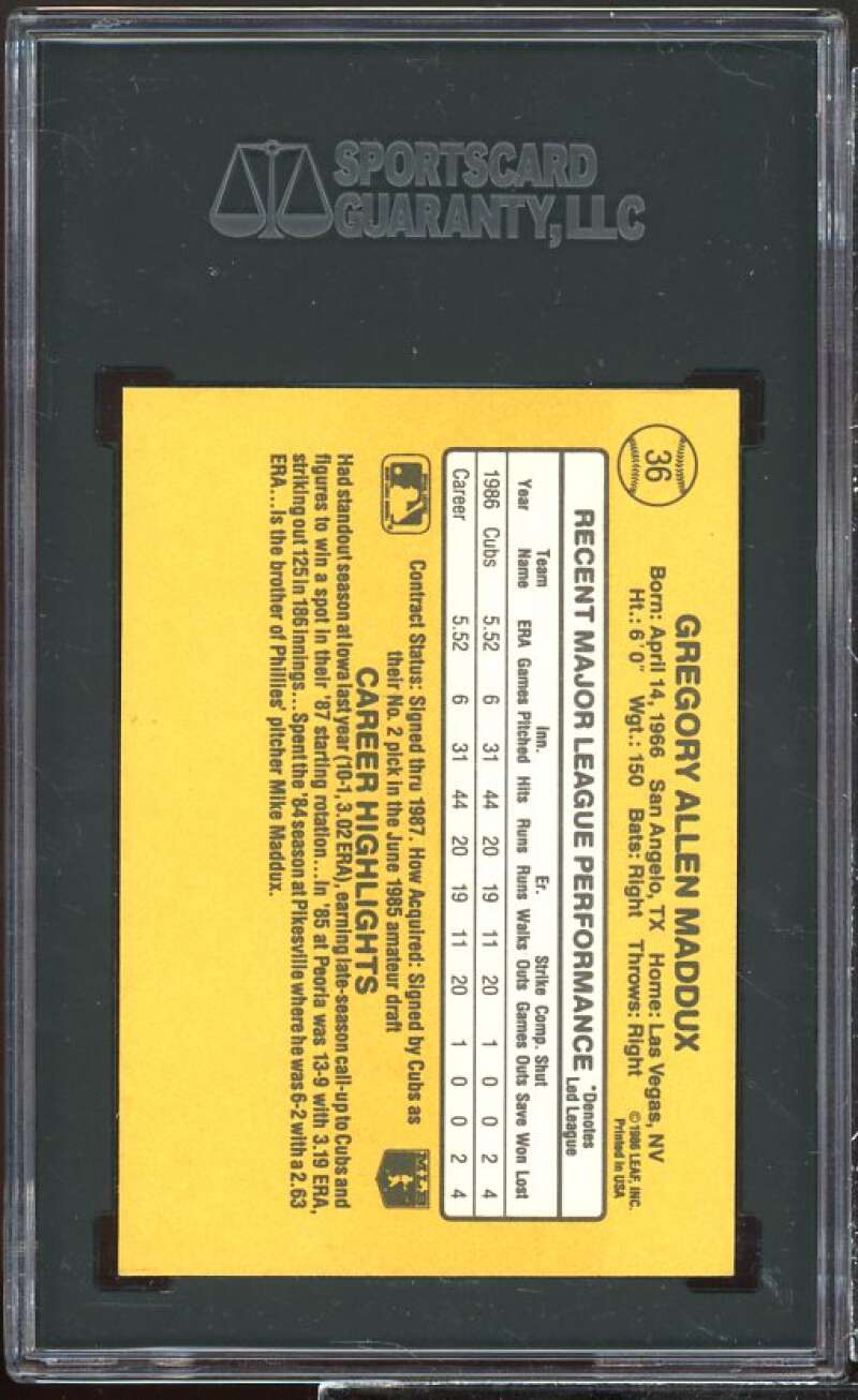 Greg Maddux Rookie Card 1987 Donruss #36 SGC 7 Image 2