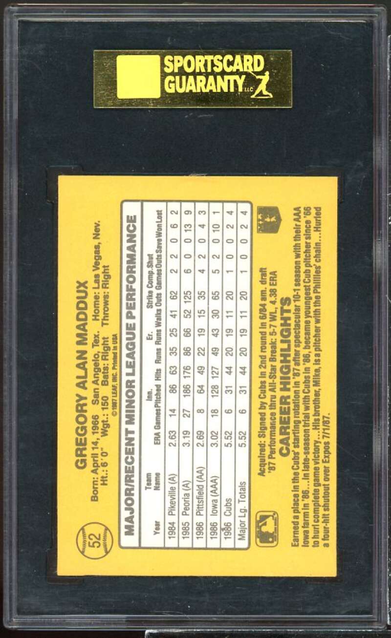 Greg Maddux Rookie Card 1987 Donruss The Rookies #52 SGC 9 Image 2