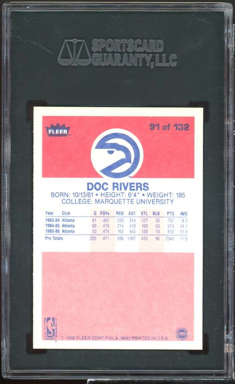 Doc Rivers Rookie Card 1986-87 Fleer #91 SGC 9 Image 2