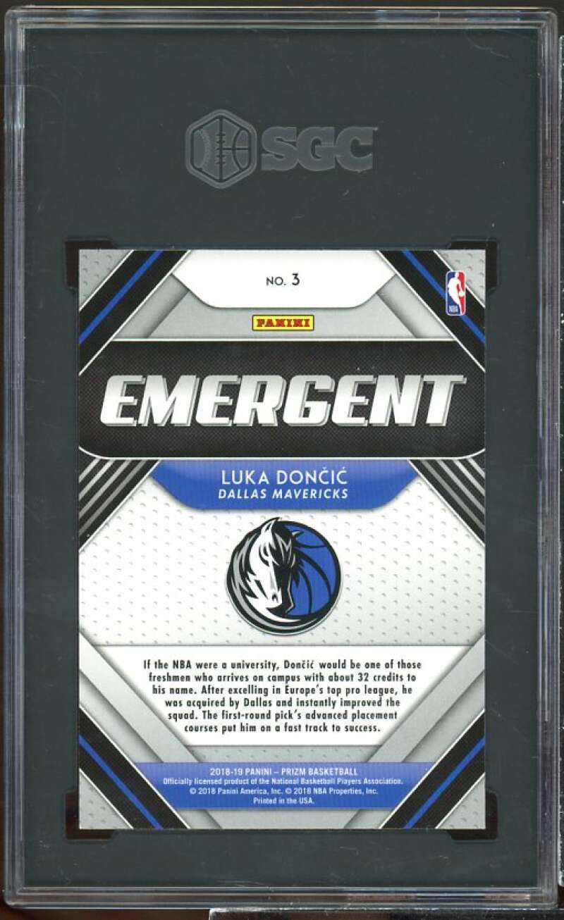 Luka Doncic Card 2018-19 Panini Prizm Emergent #3 SGC 10 Image 2