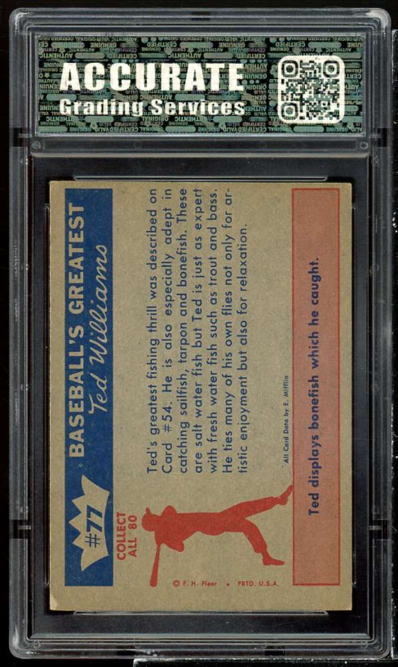 Ted Williams Card 1959 Fleer Ted Williams #77 AGS 3 VG Image 2