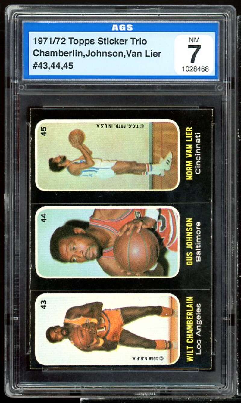 Gus Johnson/Van Lier/Wilt Chamberlain Card 1971-72 Topps Sticker #43 AGS 7 NM Image 1