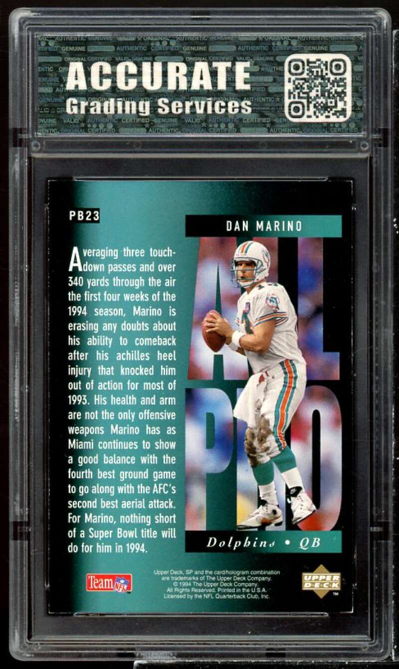 Dan Marino Card 1994 Upper Deck SP Holoview #PB23 AGS 9 MINT Image 2