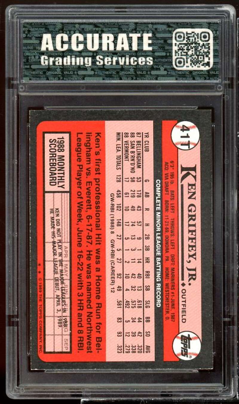 Ken Griffey Rookie Card 1989 Topps Traded #40T AGS 10 GEM MT Image 2