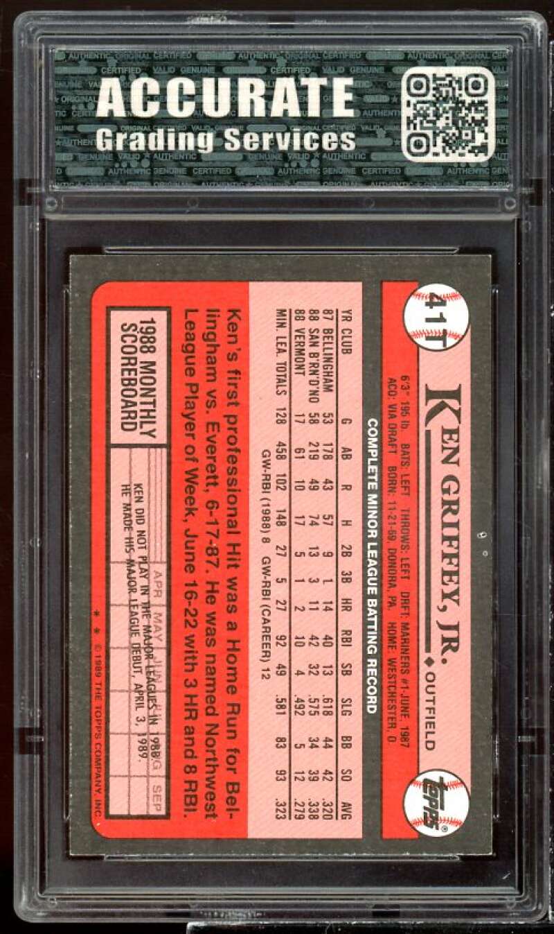 Ken Griffey Rookie Card 1989 Topps Traded #40T AGS 10 GEM MT Image 2