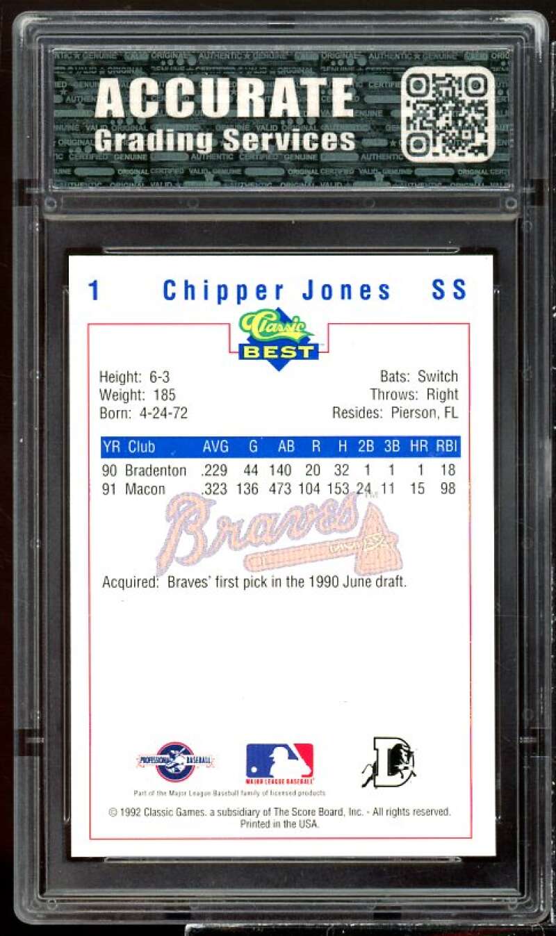 Chipper Jones Rookie Card 1992 Classic Best #1 AGS 9 MINT Image 2