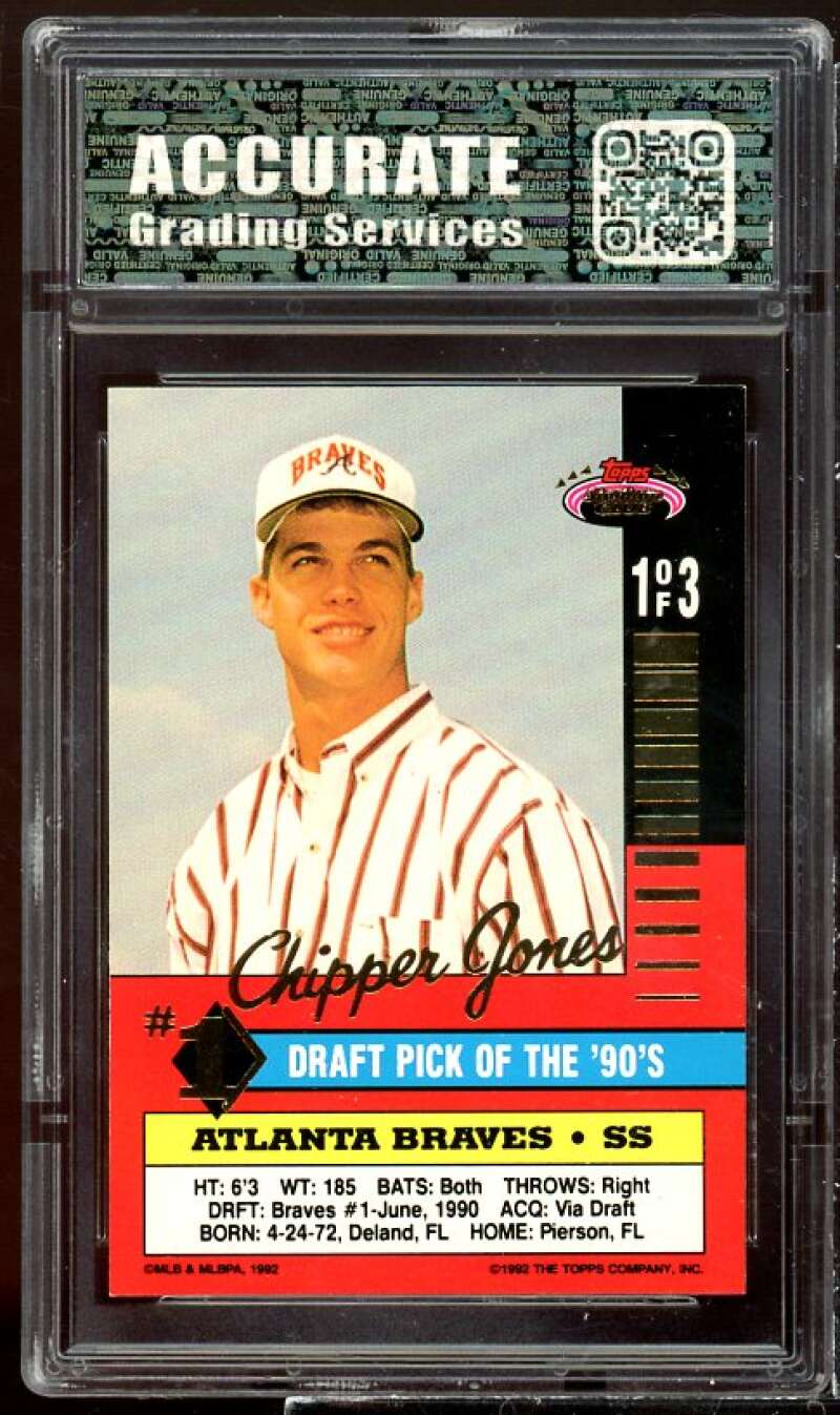 Chipper Jones Rookie 1992 Topps Stadium Club First Draft Pick #1 AGS 10 GEM MT Image 2