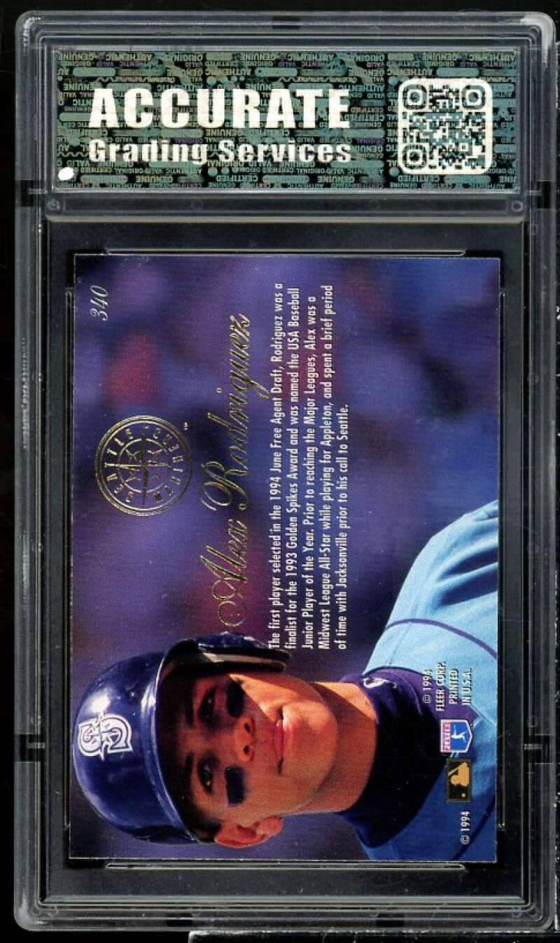 Alex Rodriguez Rookie Card 1994 Flair #340 AGS 10 GEM MT Image 2