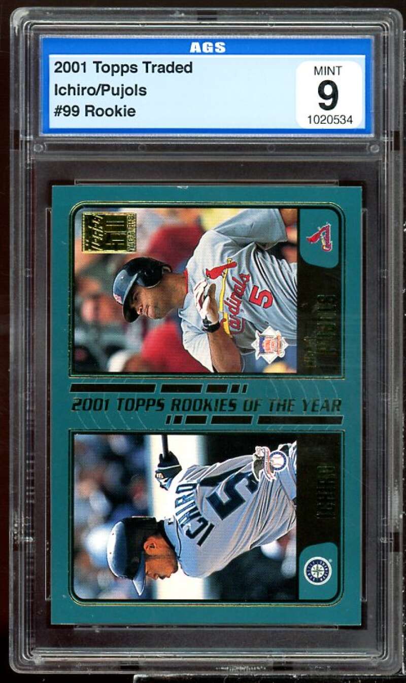 Ichiro Suzuki / Albert Pujols Rookie Card 2001 Topps Traded #99 AGS 9 MINT Image 1