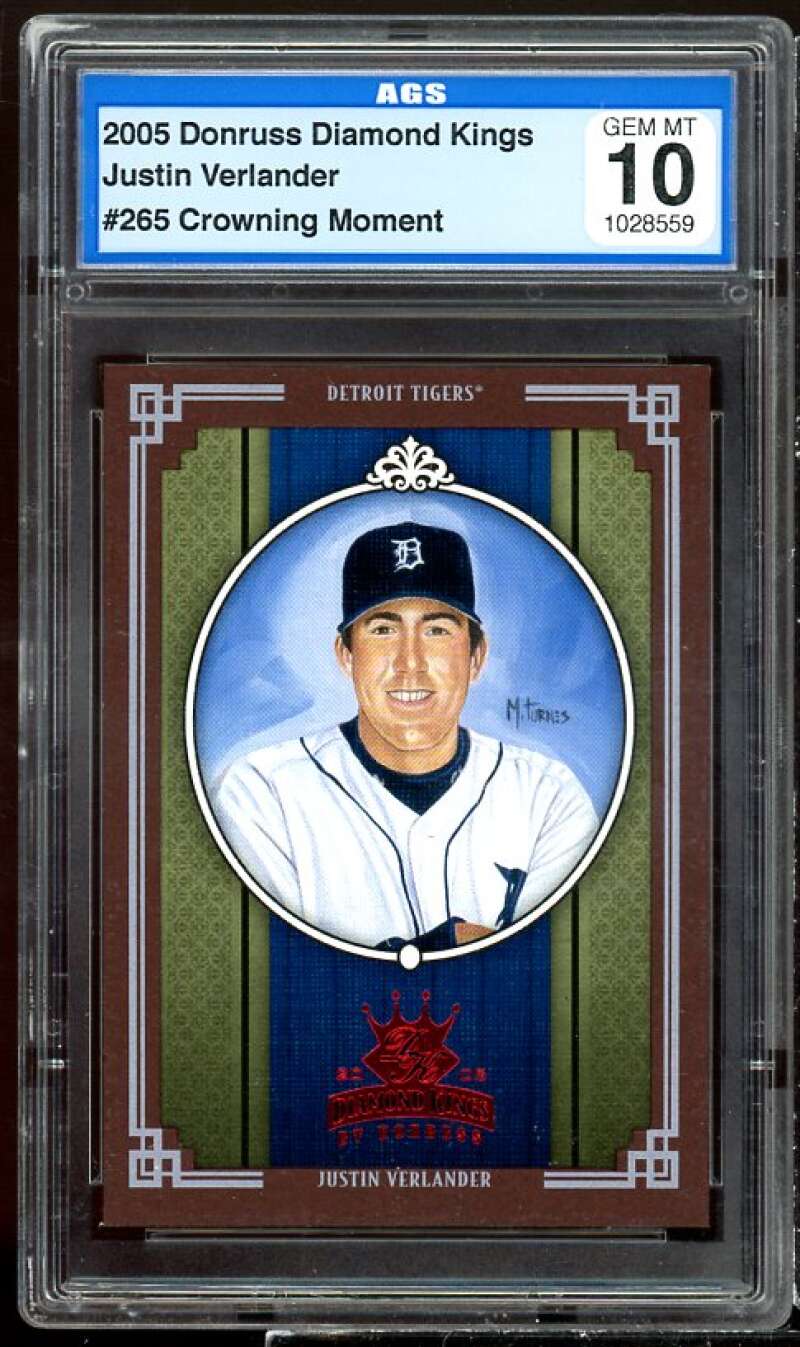 Justin Verlander Rookie Card 2005 Donruss Diamond Kings CM #265 AGS 10 GEM MT Image 1