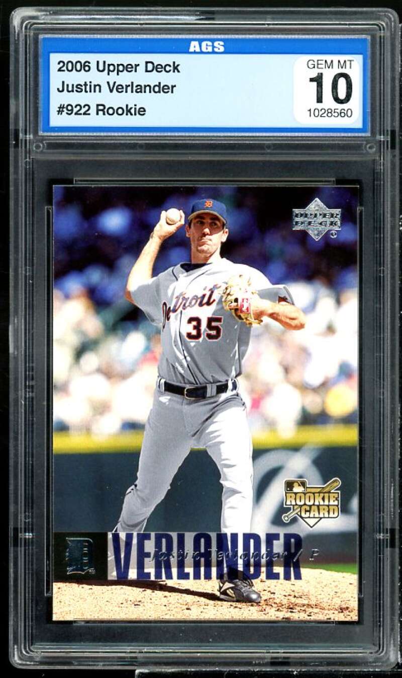 Justin Verlander Rookie Card 2006 Upper Deck #922 AGS 10 GEM MT Image 1