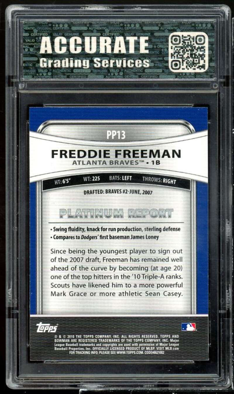 Freddie Freeman Rookie Card 2010 Bowman Platinum Prospects #PP13 AGS 9 MINT Image 2