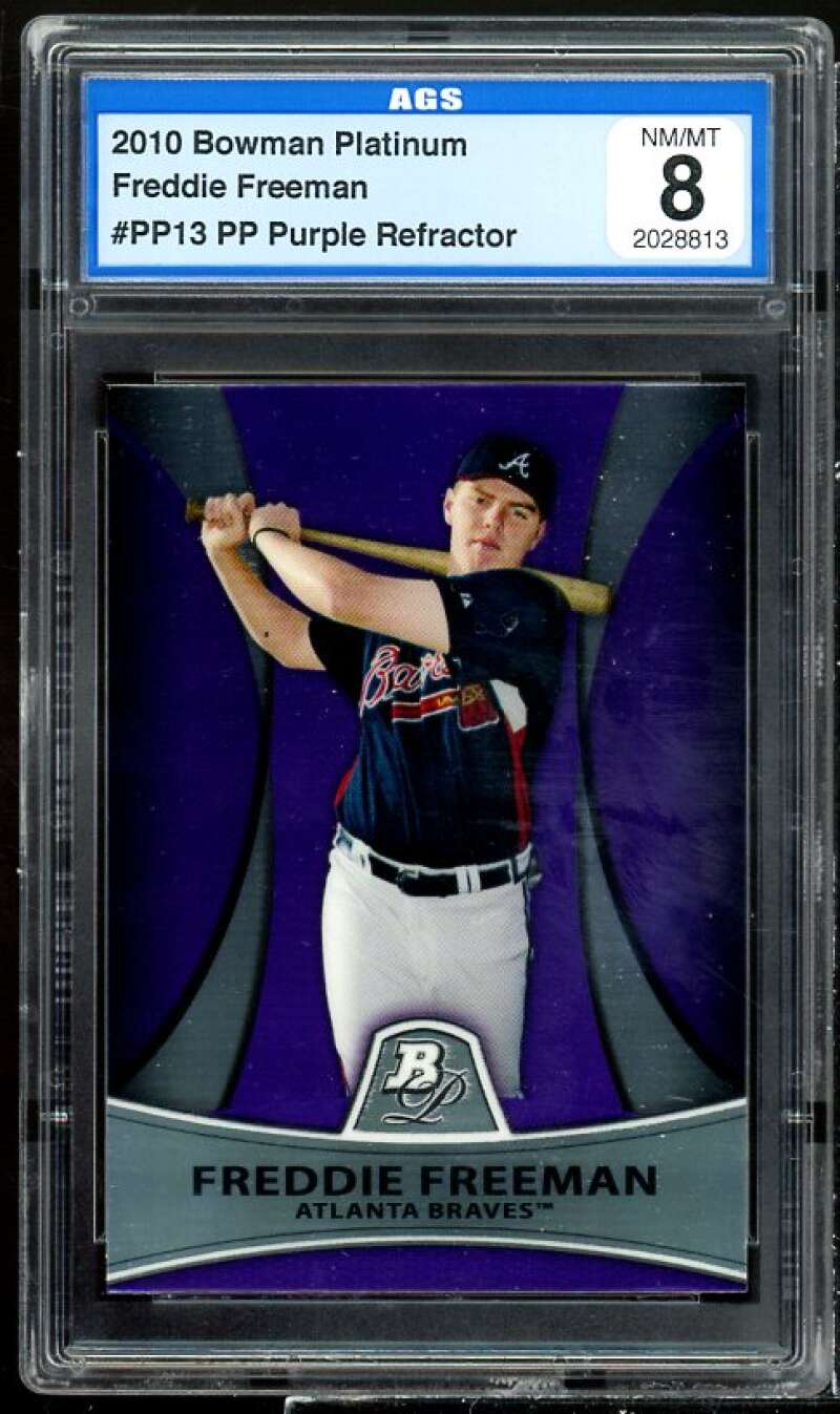 Freddie Freeman Rookie 2010 Bowman Platinum Purple Refractor #PP13 AGS 8 NM-MT Image 1