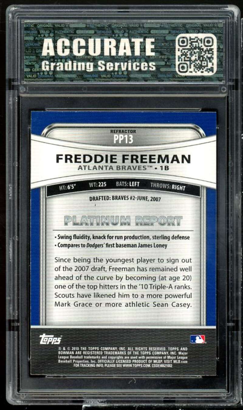 Freddie Freeman Rookie 2010 Bowman Platinum Purple Refractor #PP13 AGS 8 NM-MT Image 2