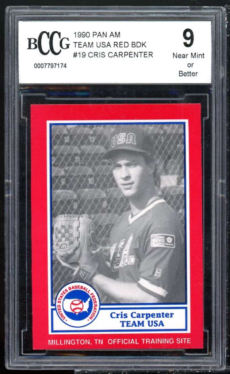 Cris Carpenter Rookie Card 1987 Pan Am Team USA Red BDK #19 BGS BCCG 9 Image 1