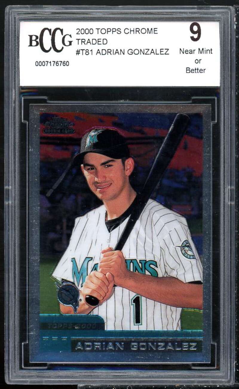 Adrian Gonzalez Rookie Card 2000 Topps Chrome Traded #T81 BGS BCCG 9 Image 1